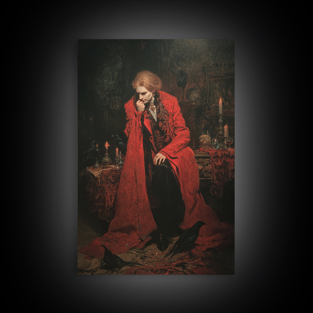 The Crimson Vampire, Ornate Symbolist Art, Vertical Wall Art, Gothic Horror Wall Art, Canvas Print, Halloween Wall Art