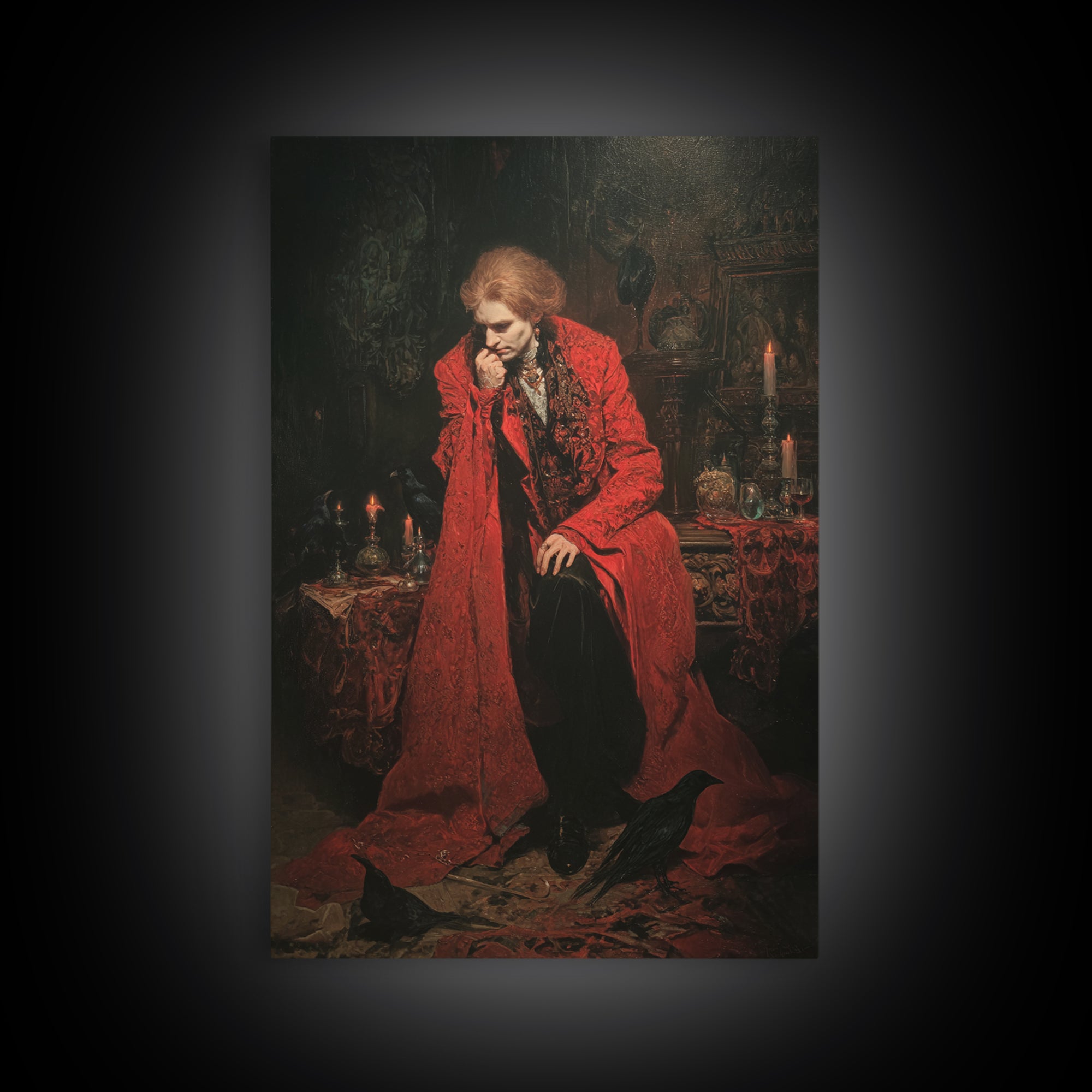 The Crimson Vampire, Ornate Symbolist Art, Vertical Wall Art, Gothic Horror Wall Art, Canvas Print, Halloween Wall Art