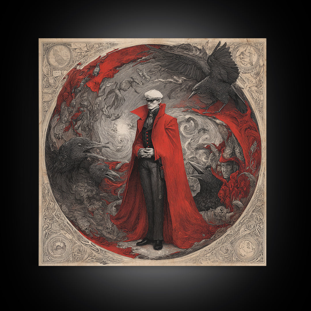 The Crimson Vampire, Expressionist Nightmare Art, Square Wall Art, Macabre Wall Art, Framed Canvas Print, Halloween Wall Art