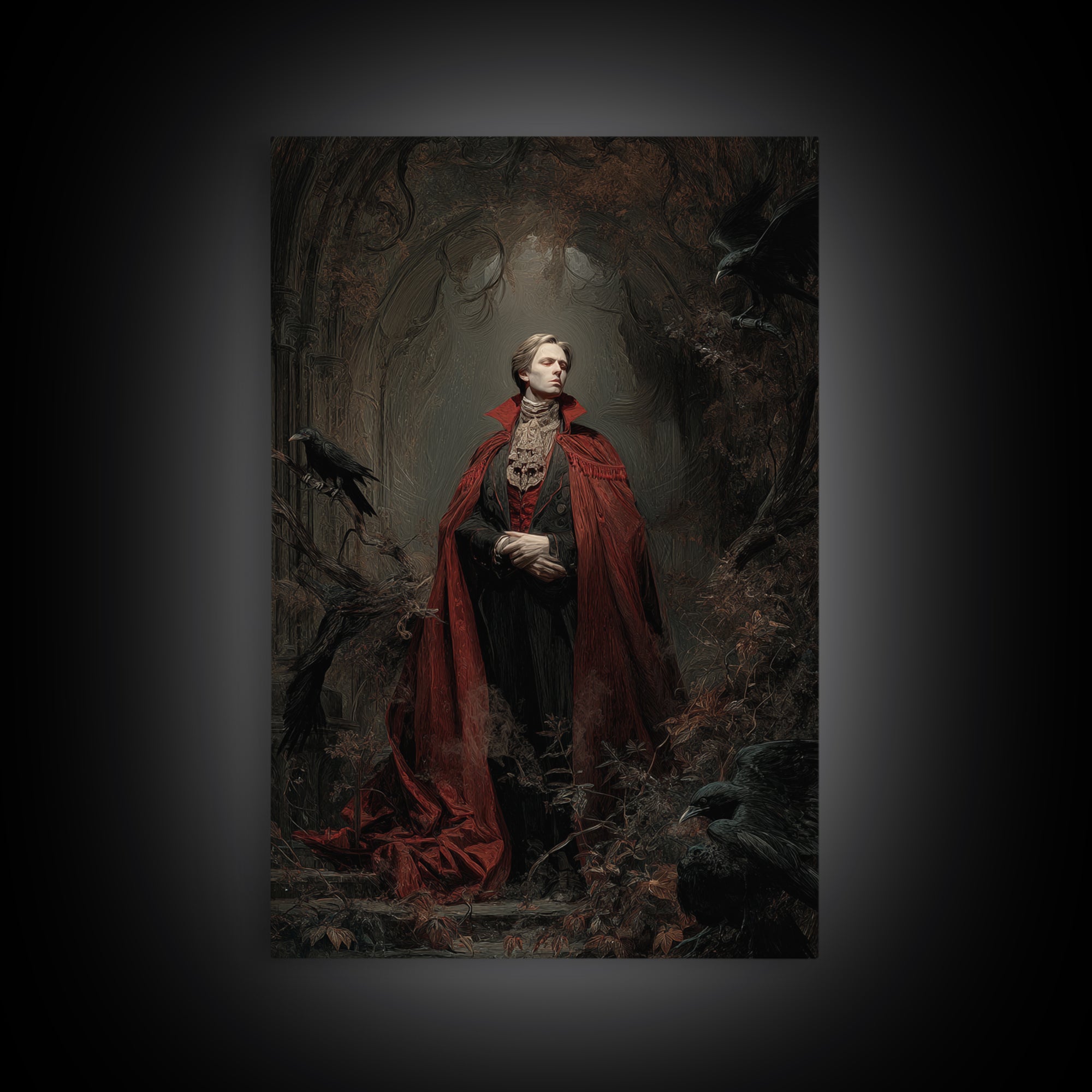 The Crimson Vampire, Expressionist Gothic Art, Vertical Wall Art, Dark Halloween Decor, Canvas Print, Halloween Wall Art, Macabre Wall Art