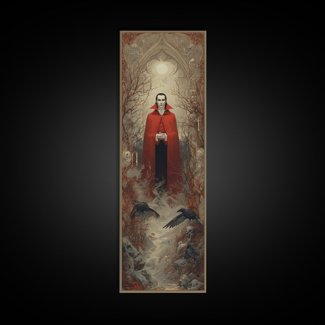 The Crimson Vampire, Surreal Apocalyptic Art, Tall Narrow Wall Art, Dark Halloween Decor, Canvas Print, Halloween Wall Art