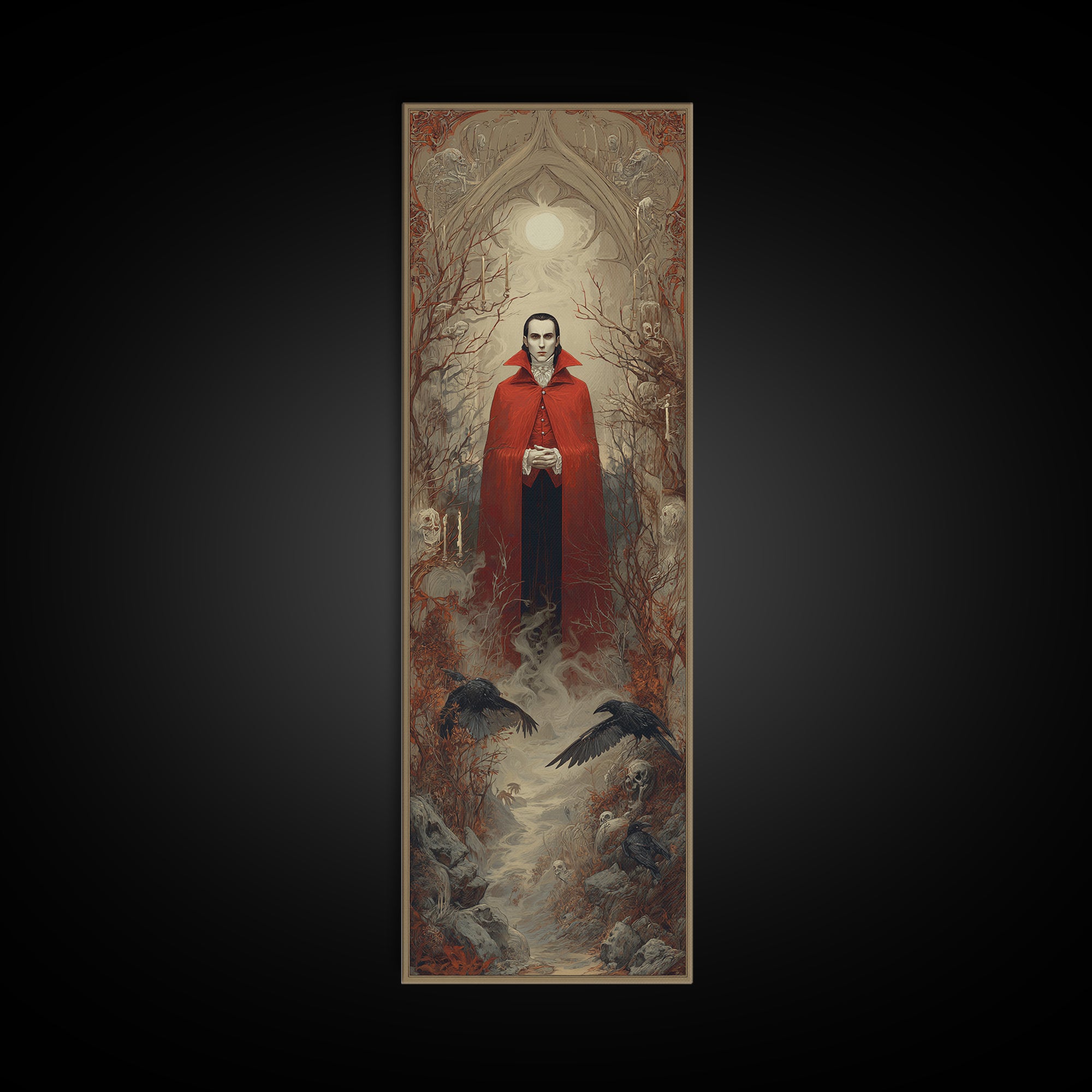 The Crimson Vampire, Surreal Apocalyptic Art, Tall Narrow Wall Art, Dark Halloween Decor, Canvas Print, Halloween Wall Art