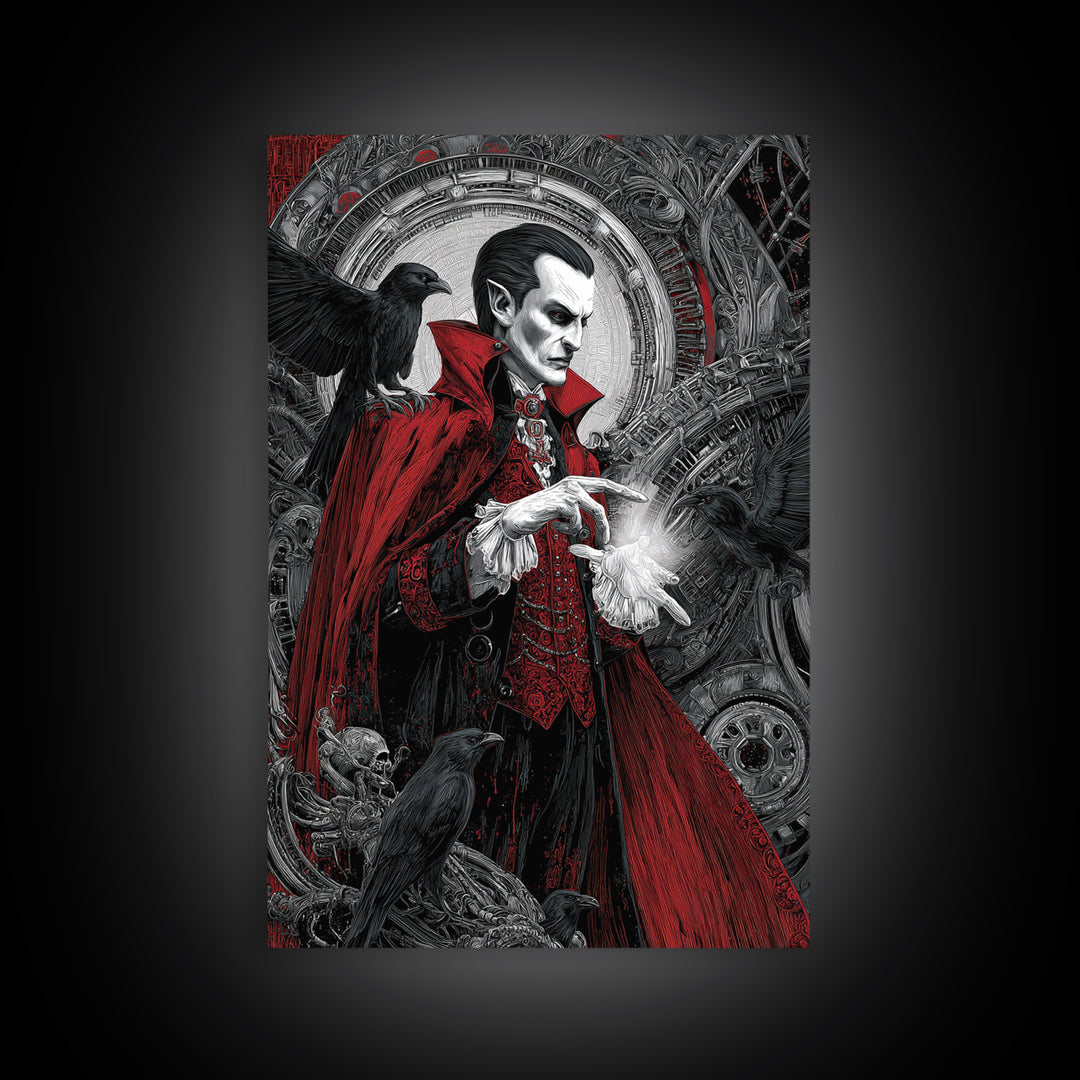 The Crimson Vampire, Biomechanical Horror Art, Vertical Wall Art, Dark Fantasy Wall Art, Canvas Print, Halloween Wall Art, Gothic Home Decor