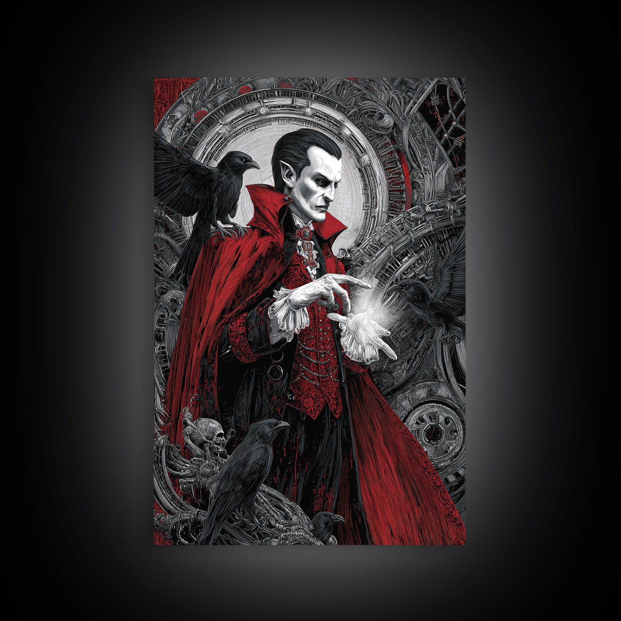 The Crimson Vampire, Biomechanical Horror Art, Vertical Wall Art, Dark Fantasy Wall Art, Canvas Print, Halloween Wall Art, Gothic Home Decor