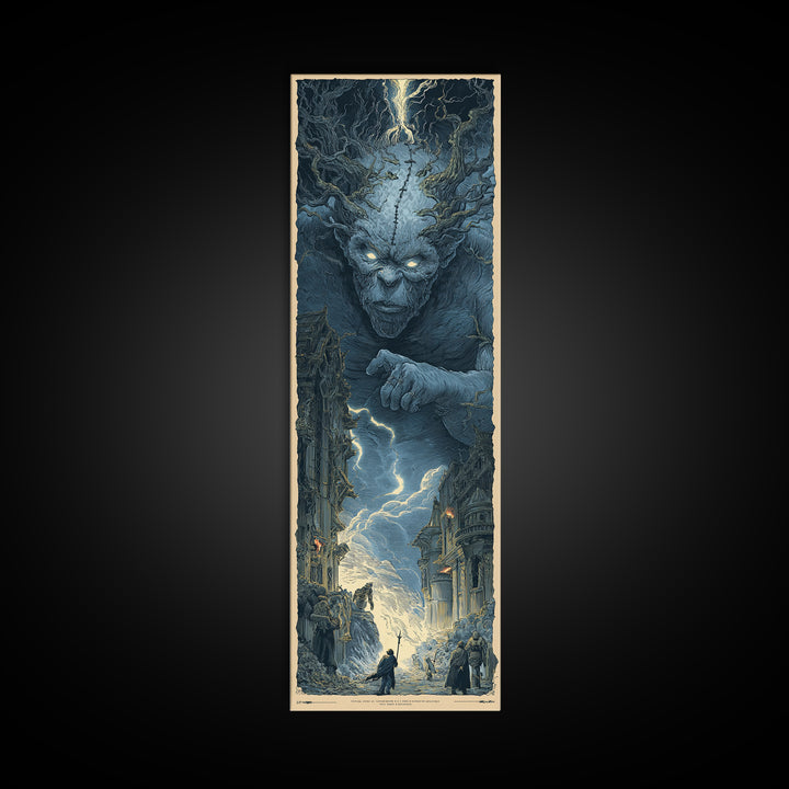 The Stitched Giant, Gothic Engraving Art, Tall Narrow Wall Art, Macabre Wall Art, Canvas Print, Halloween Wall Art, Dark Fantasy Art