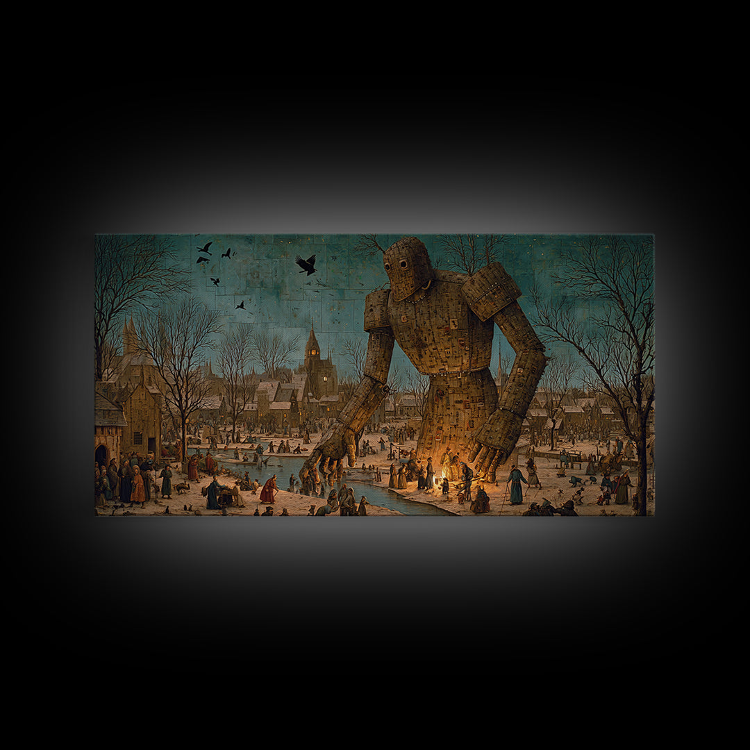 The Stitched Giant, Northern Renaissance Horror, Wide Panoramic Art, Dark Fantasy Wall Art, Canvas Print, Halloween Wall Art