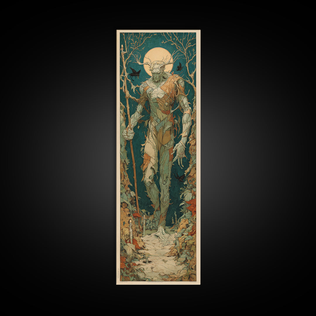 The Stitched Giant, Dark Renaissance Art, Tall Narrow Wall Art, Gothic Horror Wall Art, Framed Canvas Print, Halloween Wall Art