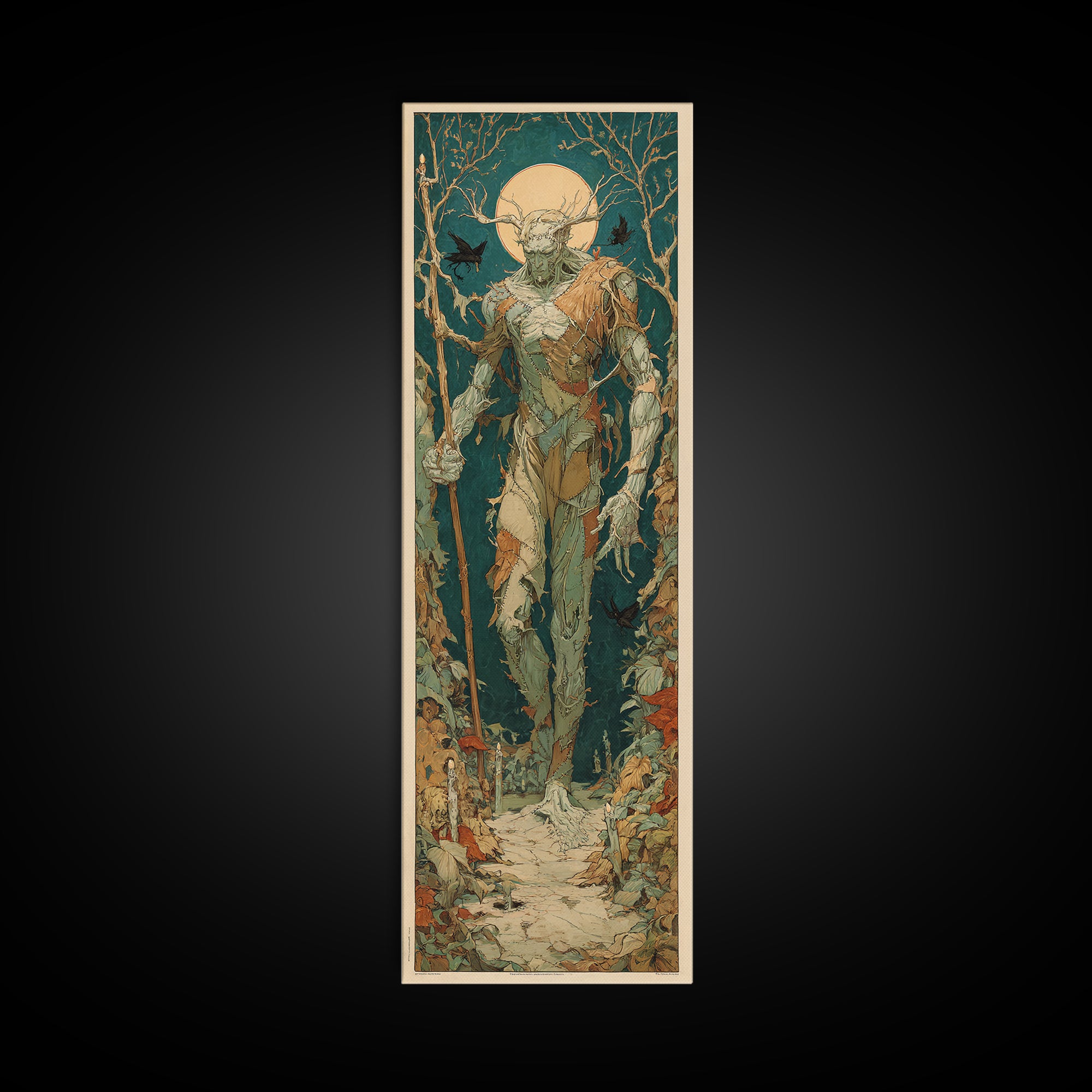 The Stitched Giant, Dark Renaissance Art, Tall Narrow Wall Art, Gothic Horror Wall Art, Framed Canvas Print, Halloween Wall Art