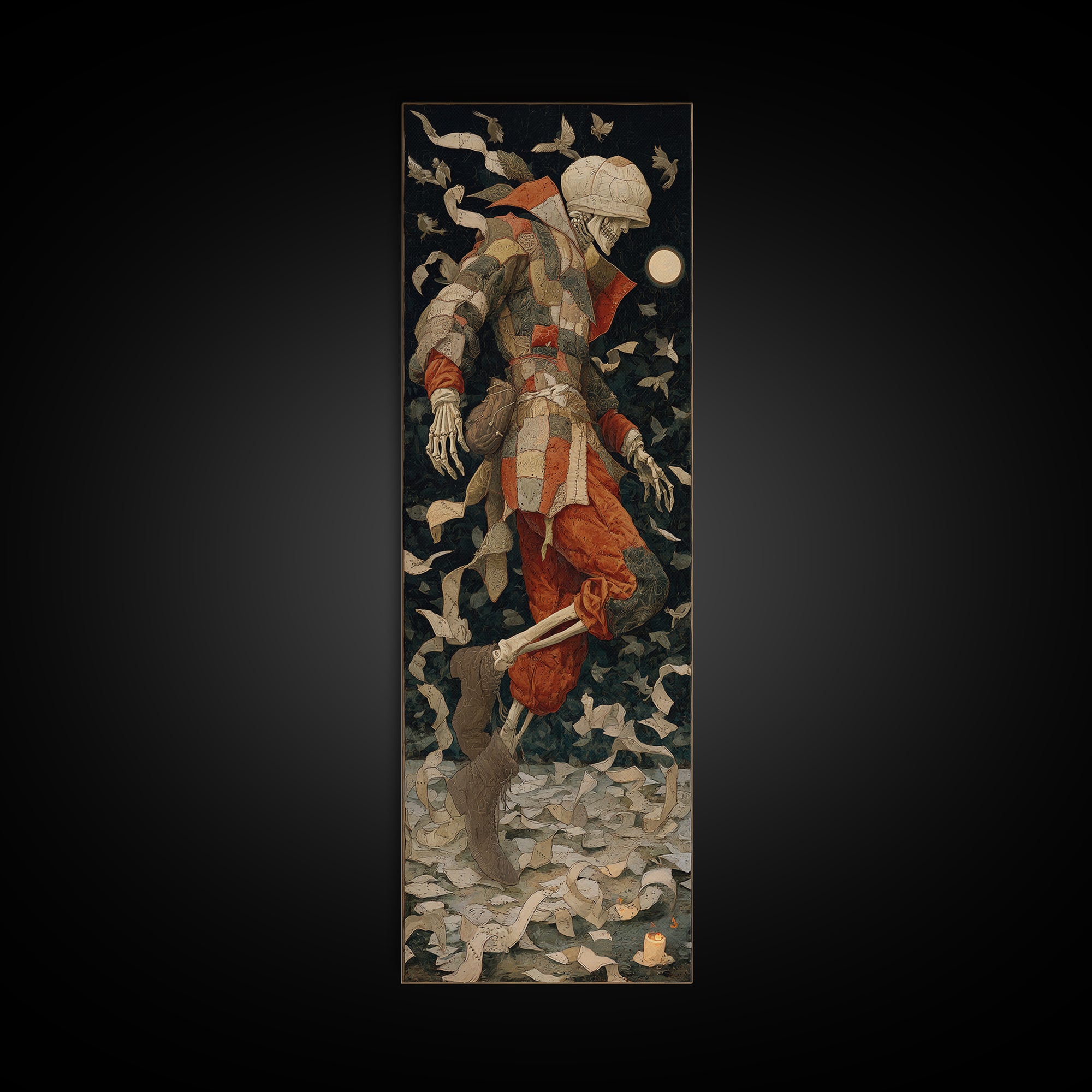 The Stitched Giant, Danse Macabre Art, Tall Narrow Wall Art, Macabre Wall Art, Canvas Print, Halloween Wall Art