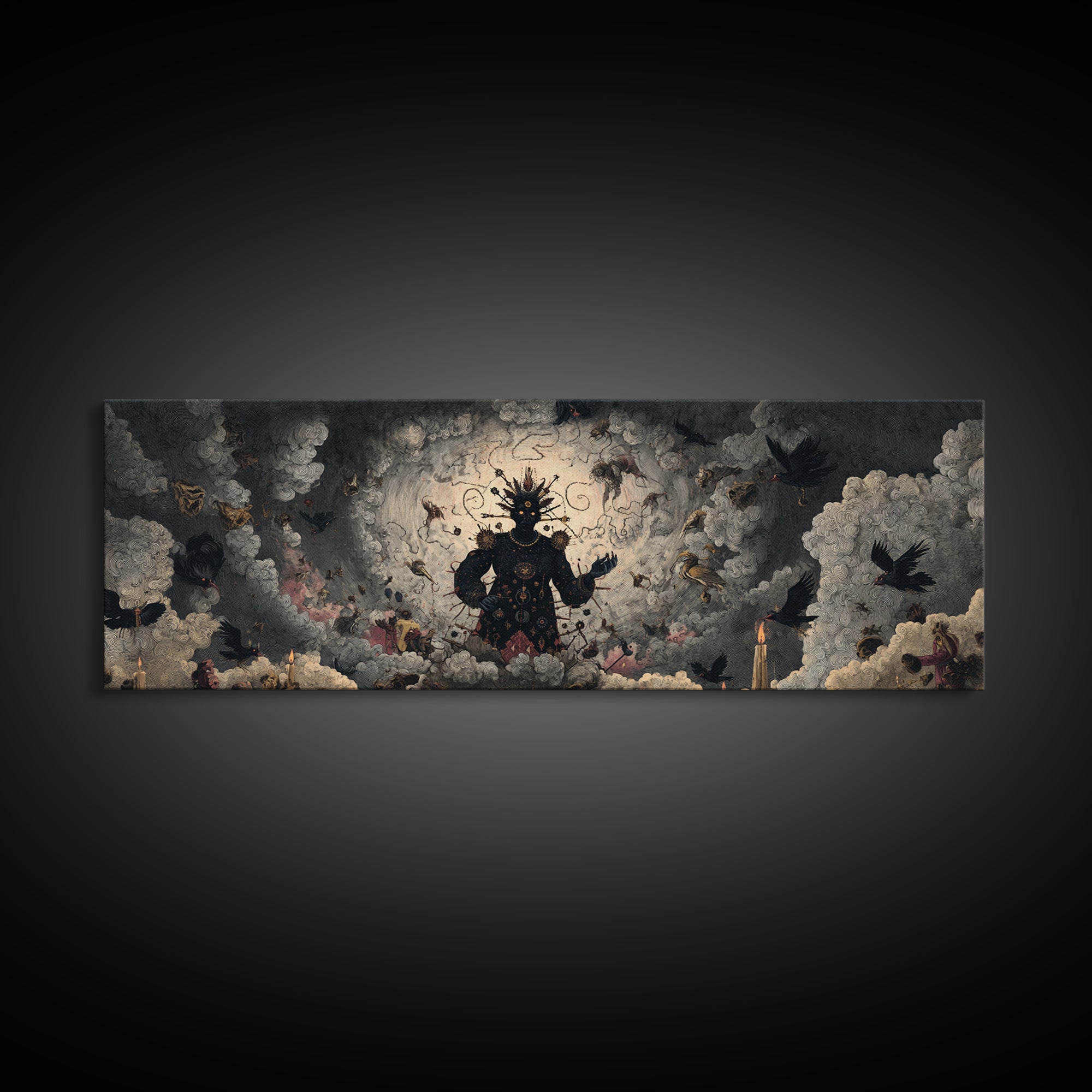 The Stitched Giant, Dark Romantic Horror Art, Extra Wide Wall Art, Dark Halloween Decor, Framed Canvas Print, Halloween Wall Art