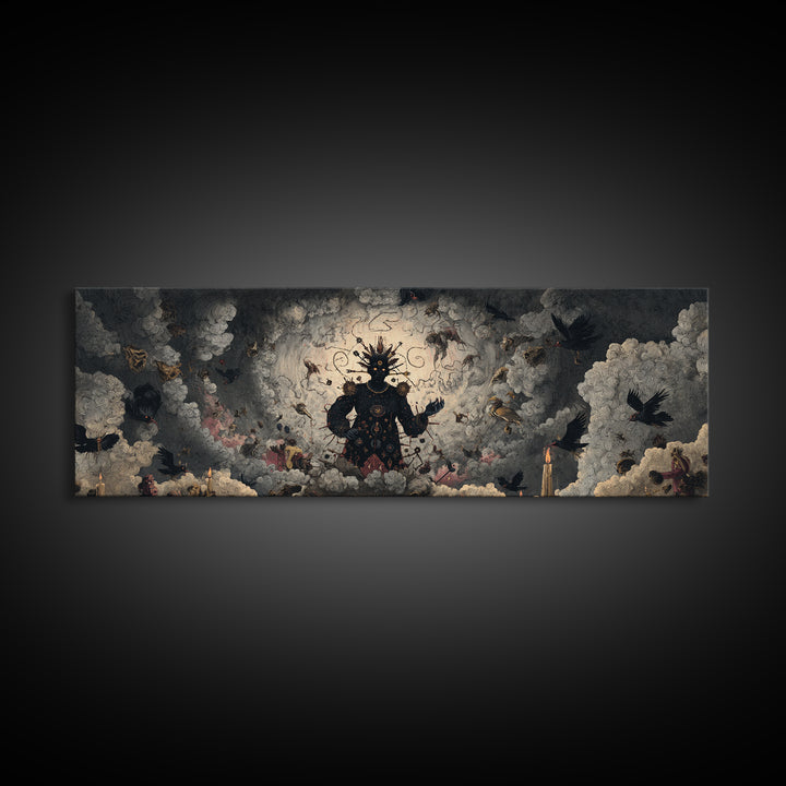 The Stitched Giant, Dark Romantic Horror Art, Extra Wide Wall Art, Dark Halloween Decor, Framed Canvas Print, Halloween Wall Art