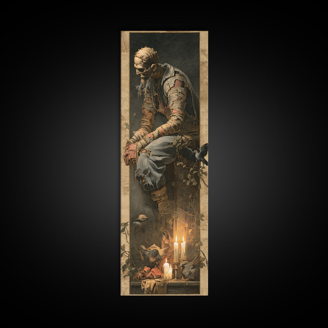 The Stitched Giant, Gothic Nightmare Art, Tall Narrow Wall Art, Gothic Horror Wall Art, Canvas Print, Halloween Wall Art