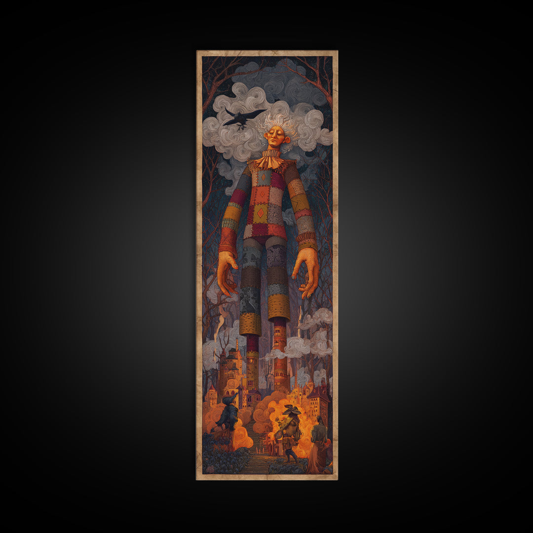 The Stitched Giant, Visionary Gothic Art, Tall Narrow Wall Art, Gothic Horror Wall Art, Canvas Print, Halloween Wall Art