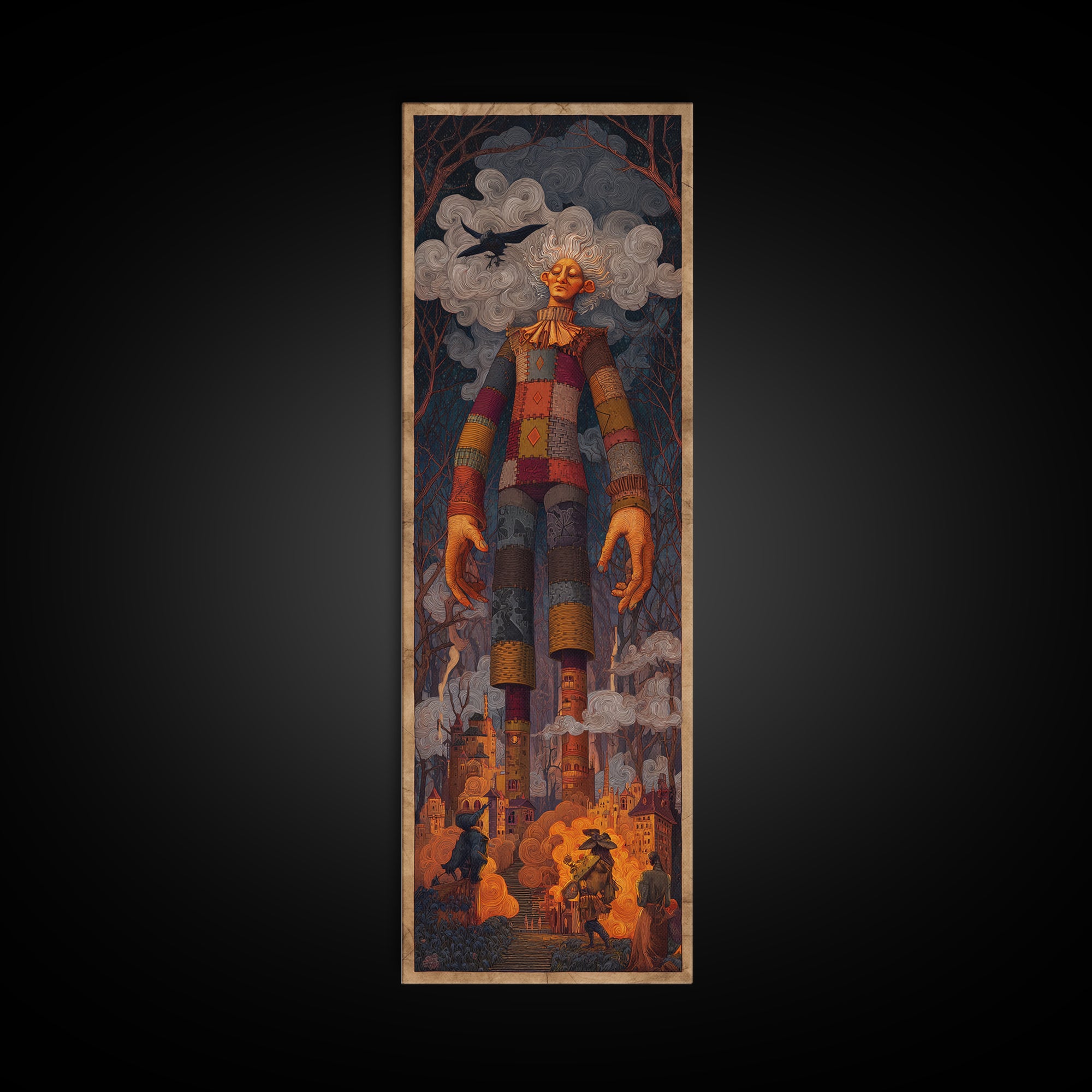The Stitched Giant, Visionary Gothic Art, Tall Narrow Wall Art, Gothic Horror Wall Art, Canvas Print, Halloween Wall Art
