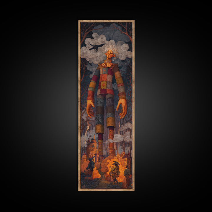 The Stitched Giant, Visionary Gothic Art, Tall Narrow Wall Art, Gothic Horror Wall Art, Canvas Print, Halloween Wall Art