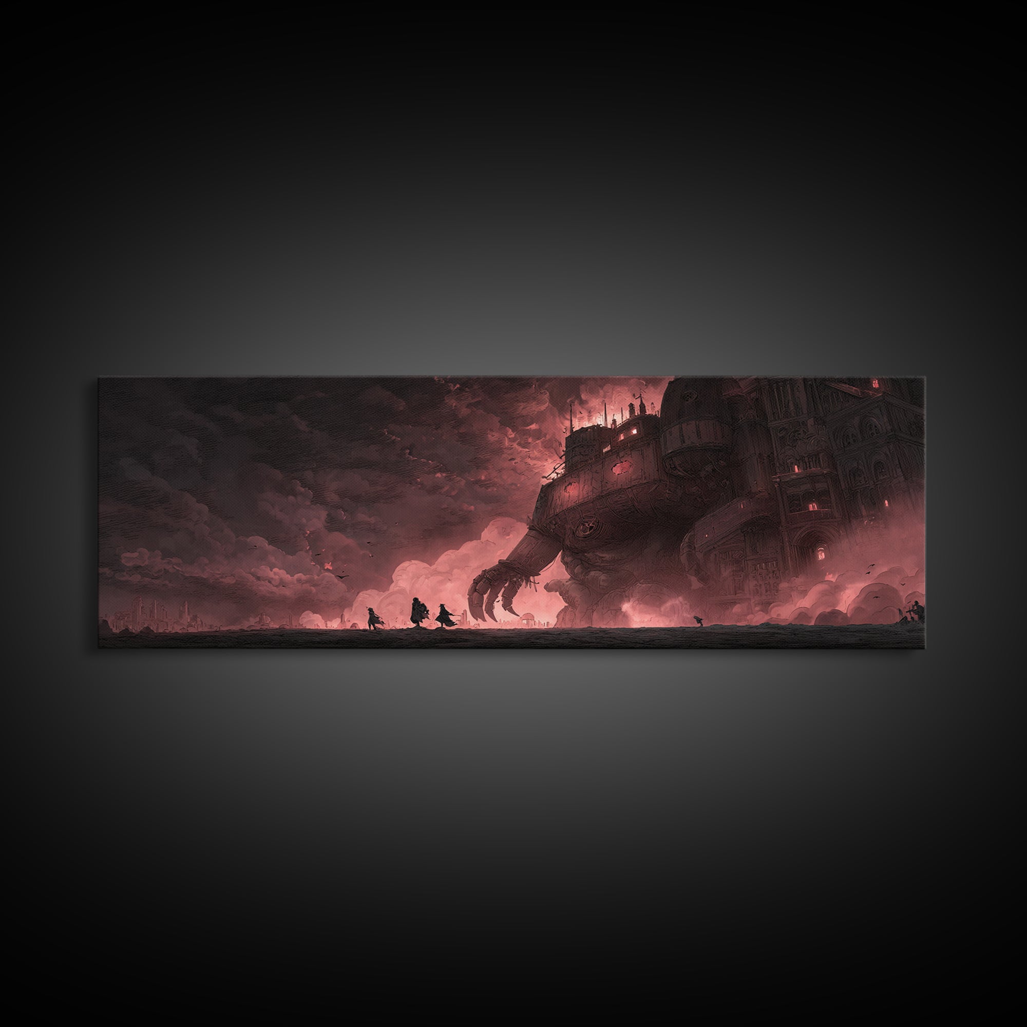 The Stitched Giant, Apocalyptic Romantic Art, Extra Wide Wall Art, Dark Halloween Decor, Framed Canvas Print, Halloween Wall Art