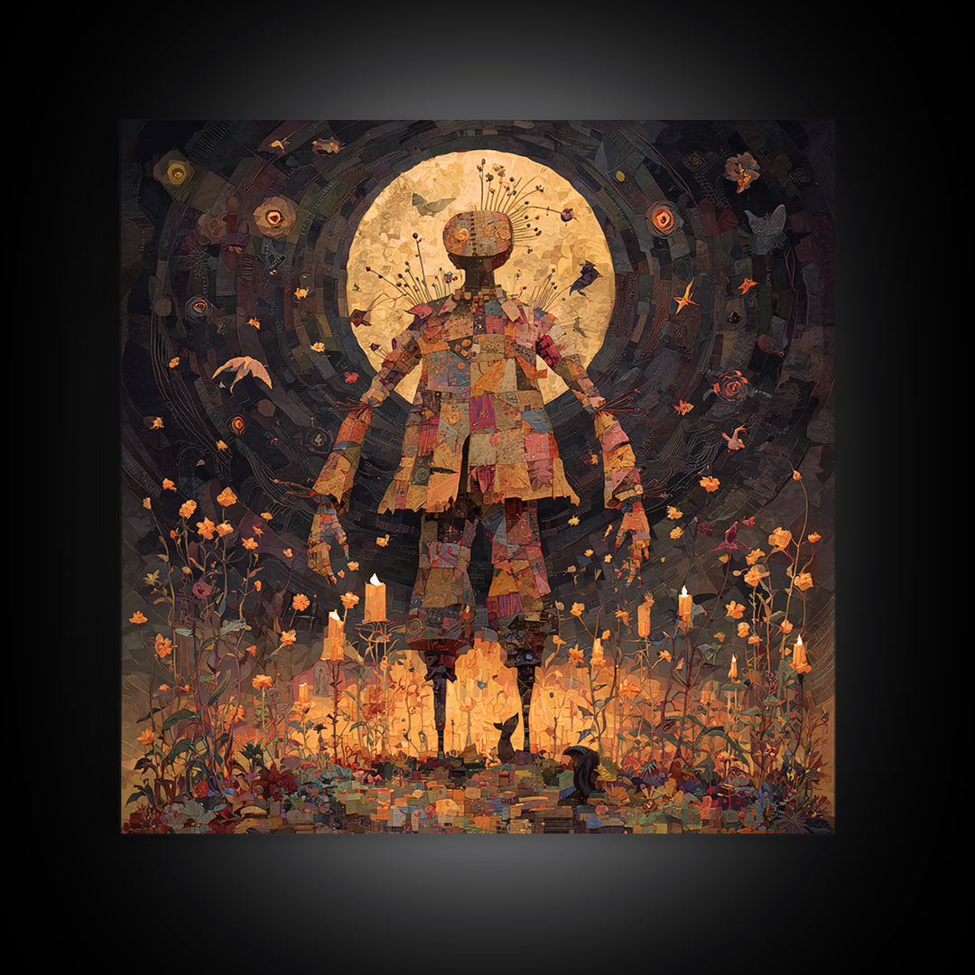 The Stitched Giant, Symbolist Dream Art, Square Wall Art, Gothic Horror Wall Art, Canvas Print, Halloween Wall Art, Macabre Wall Art