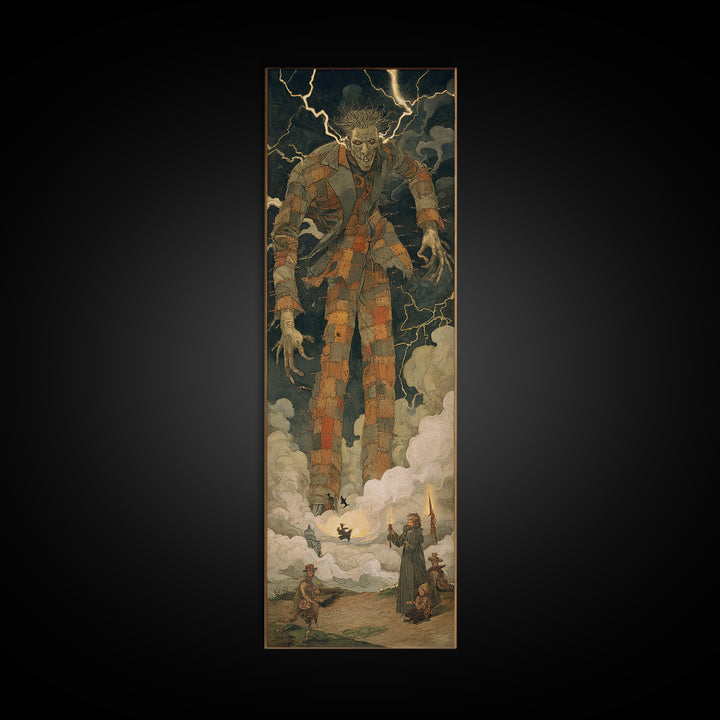 The Stitched Giant, Dark Symbolist Art, Tall Narrow Wall Art, Dark Fantasy Wall Art, Canvas Print, Halloween Wall Art