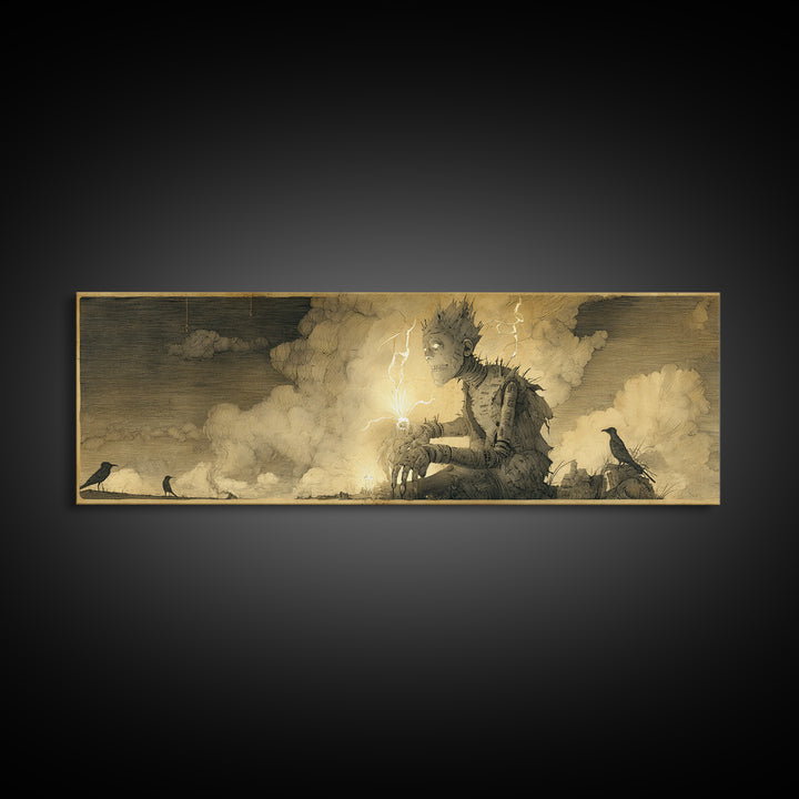 The Stitched Giant, Expressionist Nightmare Art, Extra Wide Wall Art, Gothic Horror Wall Art, Framed Canvas Print, Halloween Wall Art