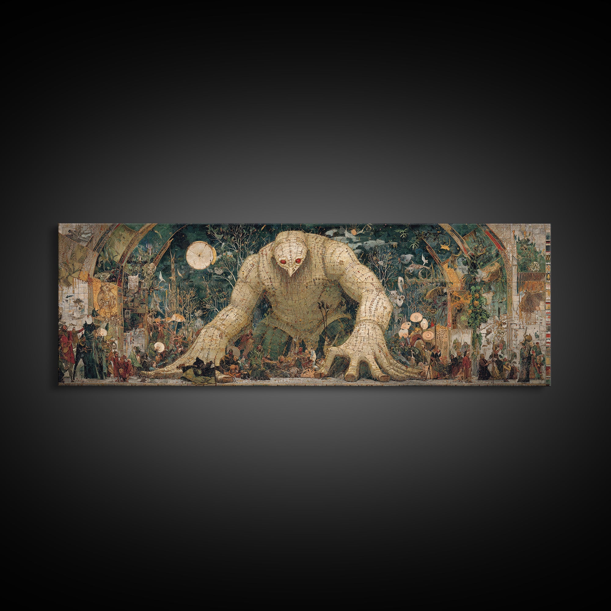 The Stitched Giant, Grotesque Carnival Art, Extra Wide Wall Art, Dark Halloween Decor, Framed Canvas Print, Halloween Wall Art