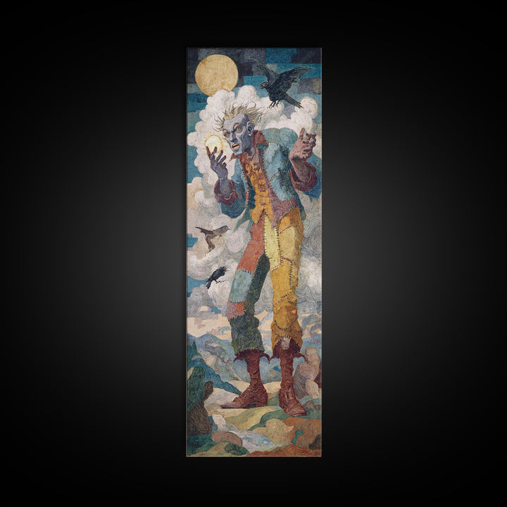 The Stitched Giant, Expressionist Gothic Art, Tall Narrow Wall Art, Dark Fantasy Wall Art, Canvas Print, Halloween Wall Art