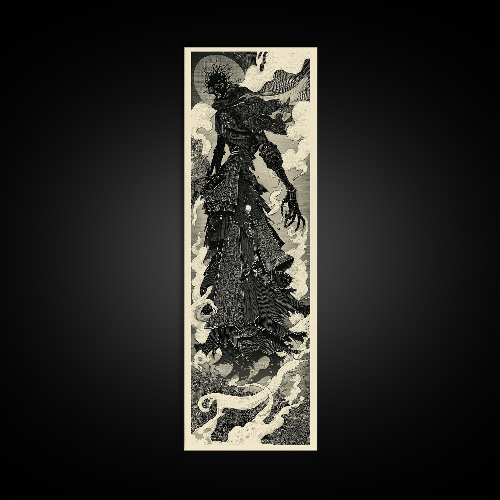 The Stitched Giant, Decadent Line Art, Tall Narrow Wall Art, Macabre Wall Art, Canvas Print, Halloween Wall Art