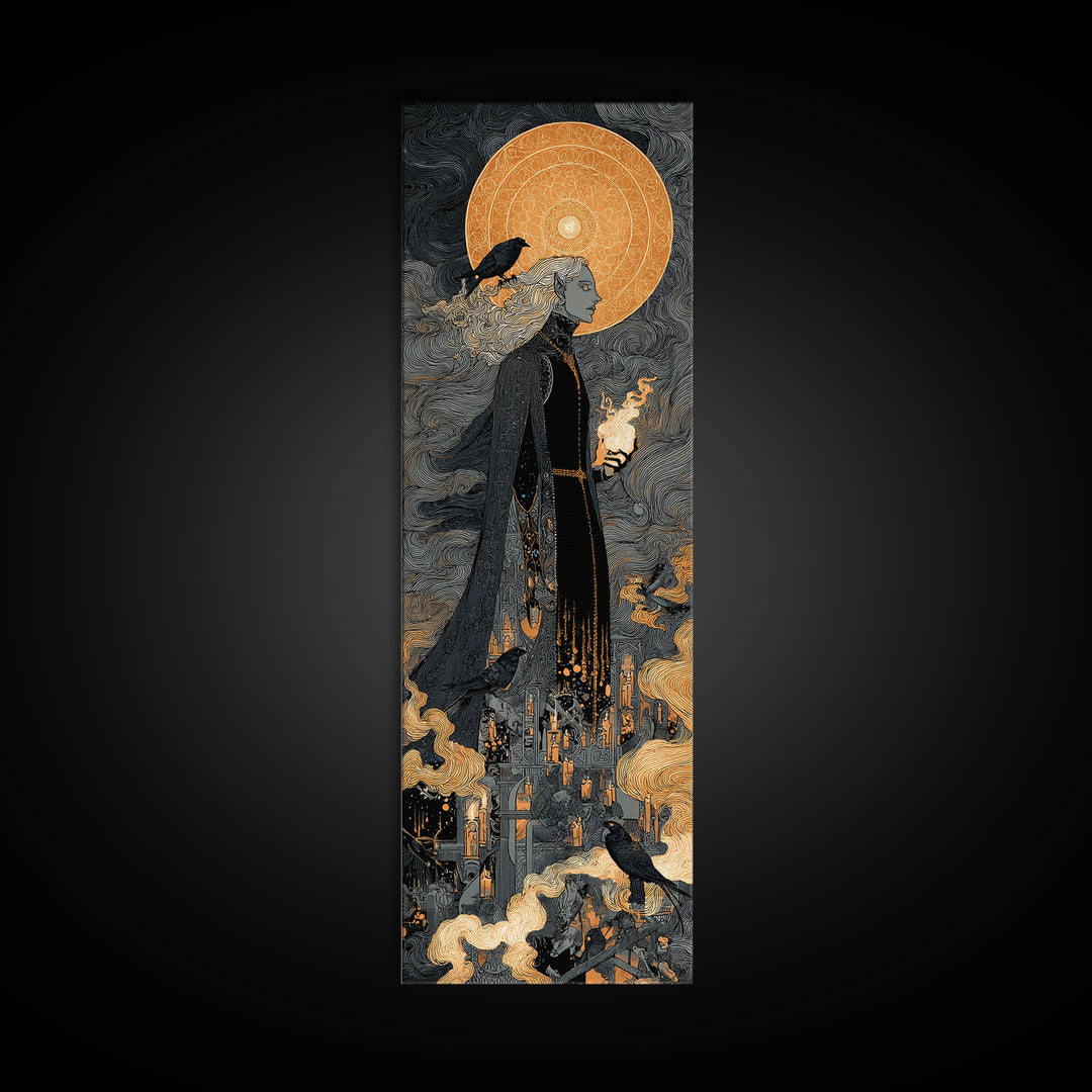 The Stitched Giant, Stained Glass Gothic Art, Tall Narrow Wall Art, Dark Halloween Decor, Canvas Print, Halloween Wall Art