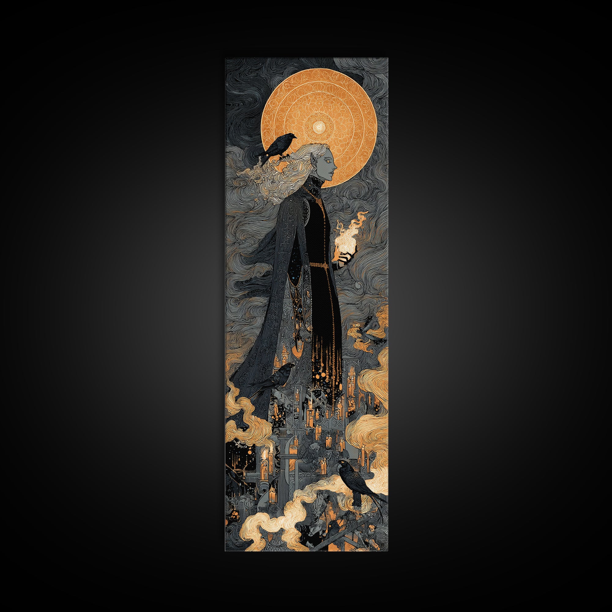 The Stitched Giant, Stained Glass Gothic Art, Tall Narrow Wall Art, Dark Halloween Decor, Canvas Print, Halloween Wall Art