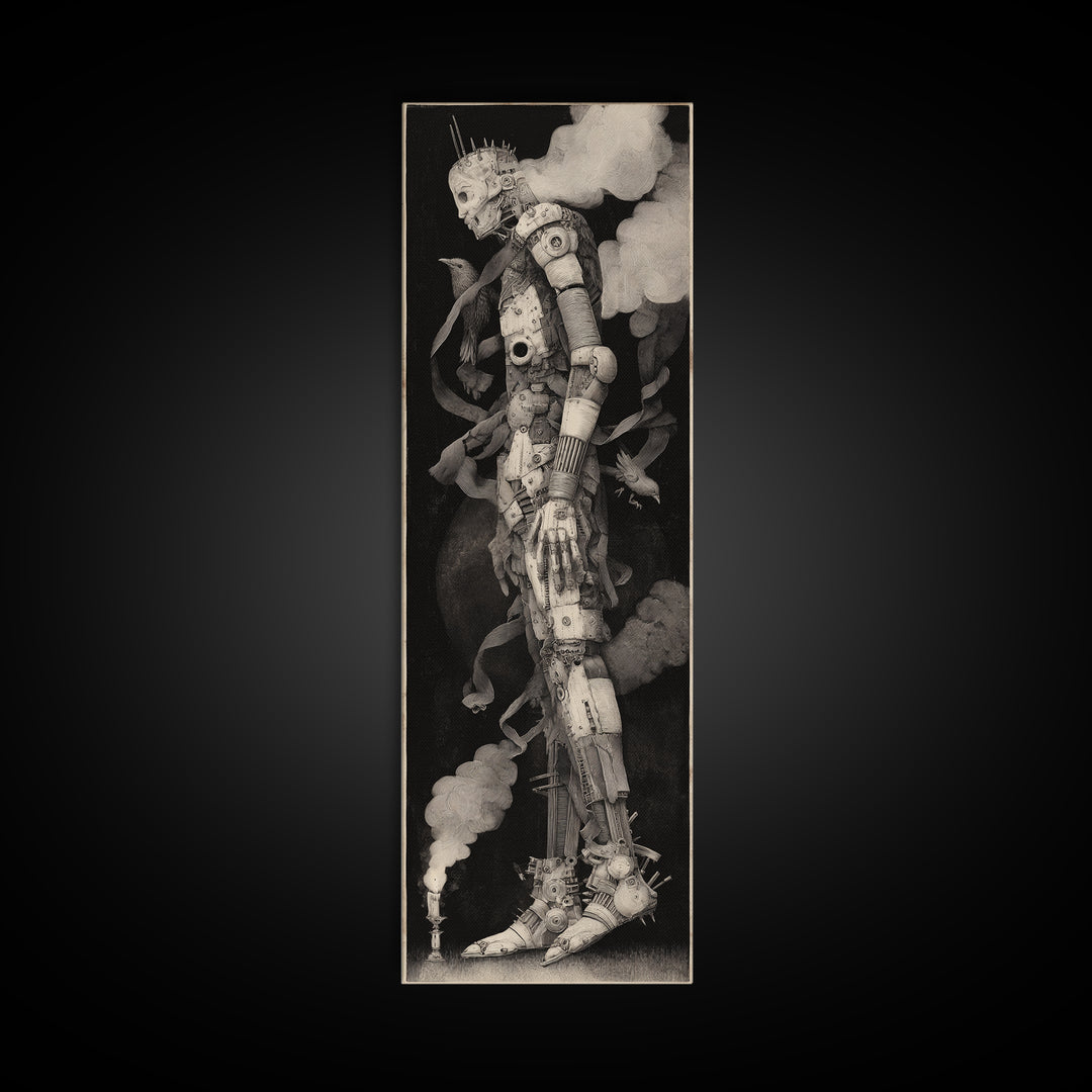 The Stitched Giant, Biomechanical Horror Art, Tall Narrow Wall Art, Dark Halloween Decor, Canvas Print, Halloween Wall Art