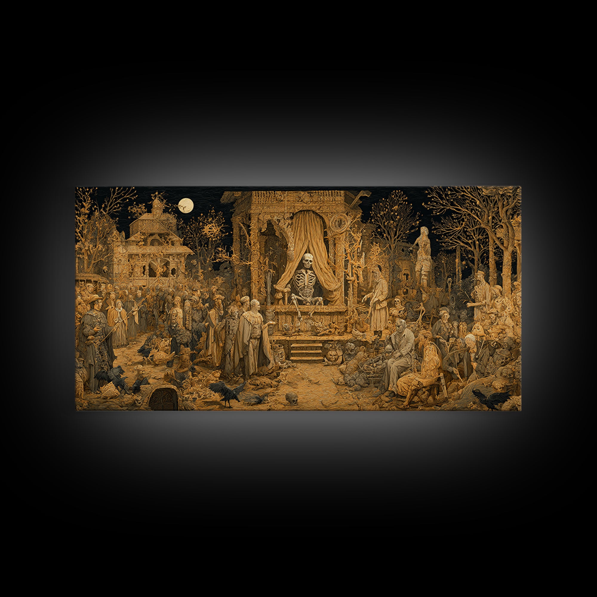 The Mummy Pharaoh, Northern Renaissance Horror, Wide Panoramic Art, Dark Fantasy Wall Art, Framed Canvas Print, Halloween Wall Art