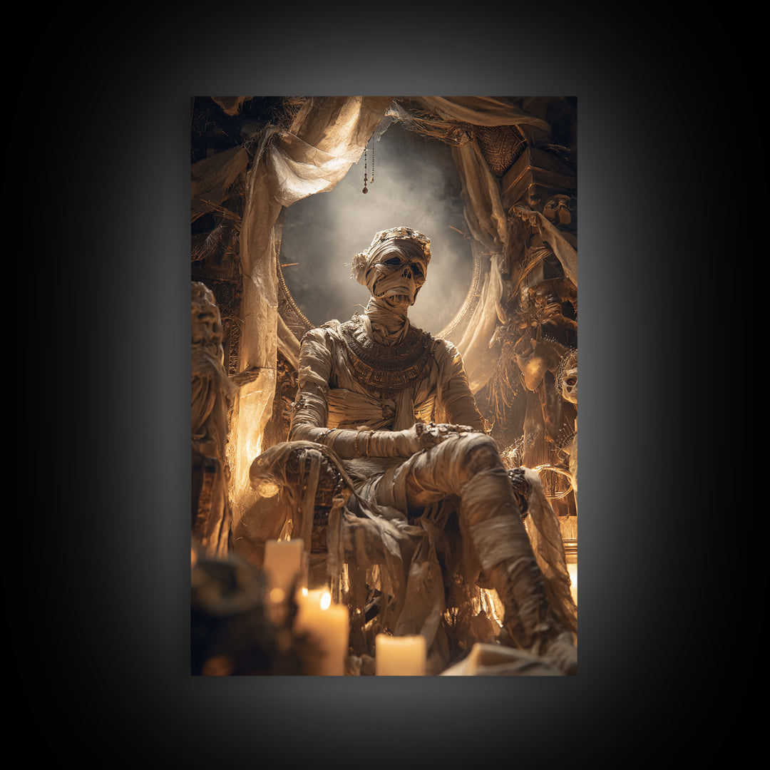 The Mummy Pharaoh, Gothic Nightmare Art, Vertical Wall Art, Macabre Wall Art, Framed Canvas Print, Halloween Wall Art