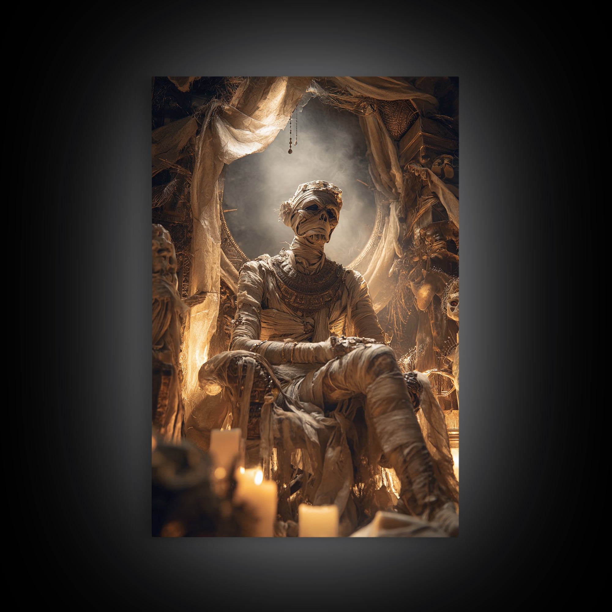 The Mummy Pharaoh, Gothic Nightmare Art, Vertical Wall Art, Macabre Wall Art, Framed Canvas Print, Halloween Wall Art