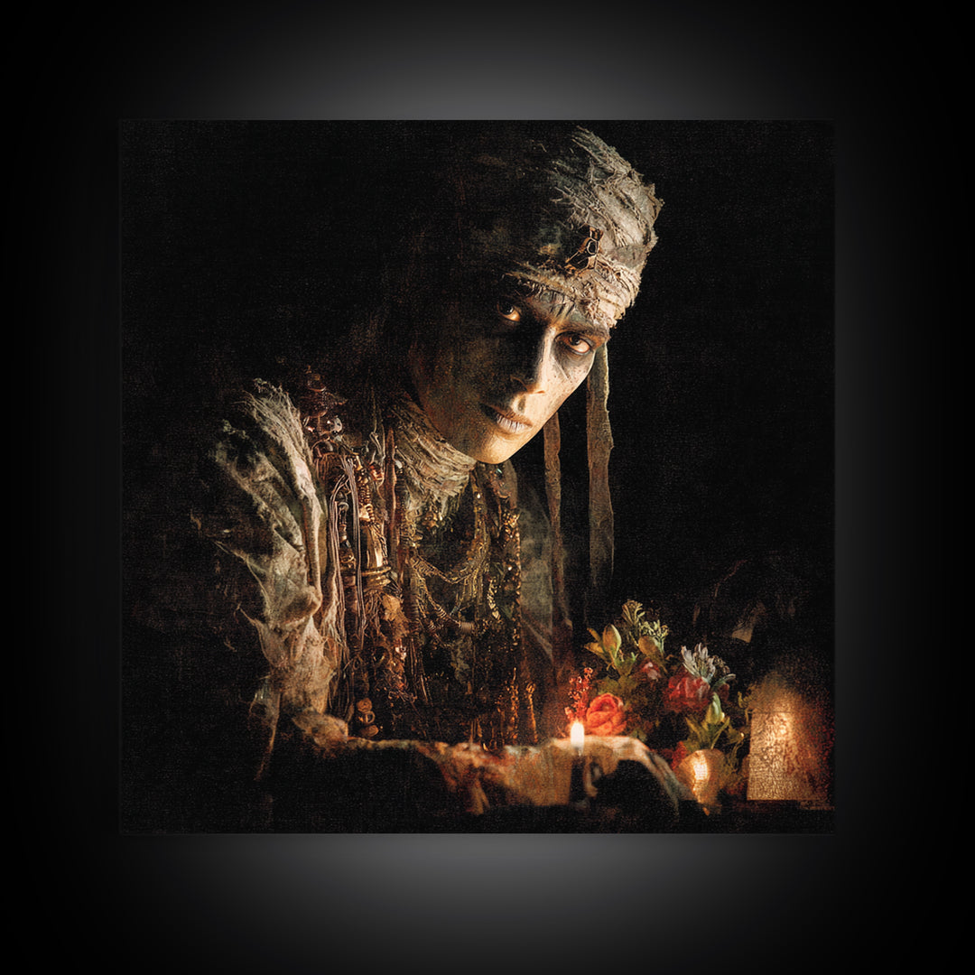 The Mummy Pharaoh, Symbolist Dream Art, Square Wall Art, Dark Fantasy Wall Art, Canvas Print, Halloween Wall Art, Dark Fantasy Art