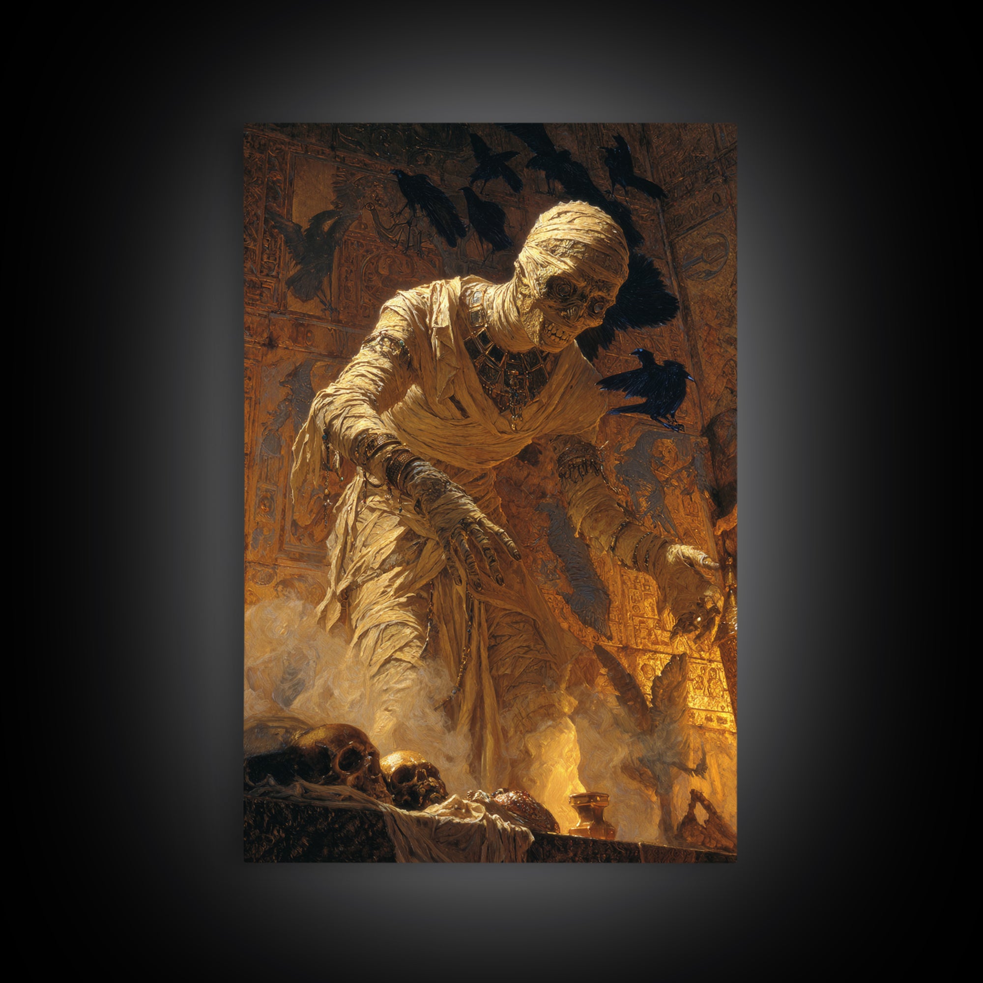 The Mummy Pharaoh, Ornate Symbolist Art, Vertical Wall Art, Dark Fantasy Wall Art, Canvas Print, Halloween Wall Art