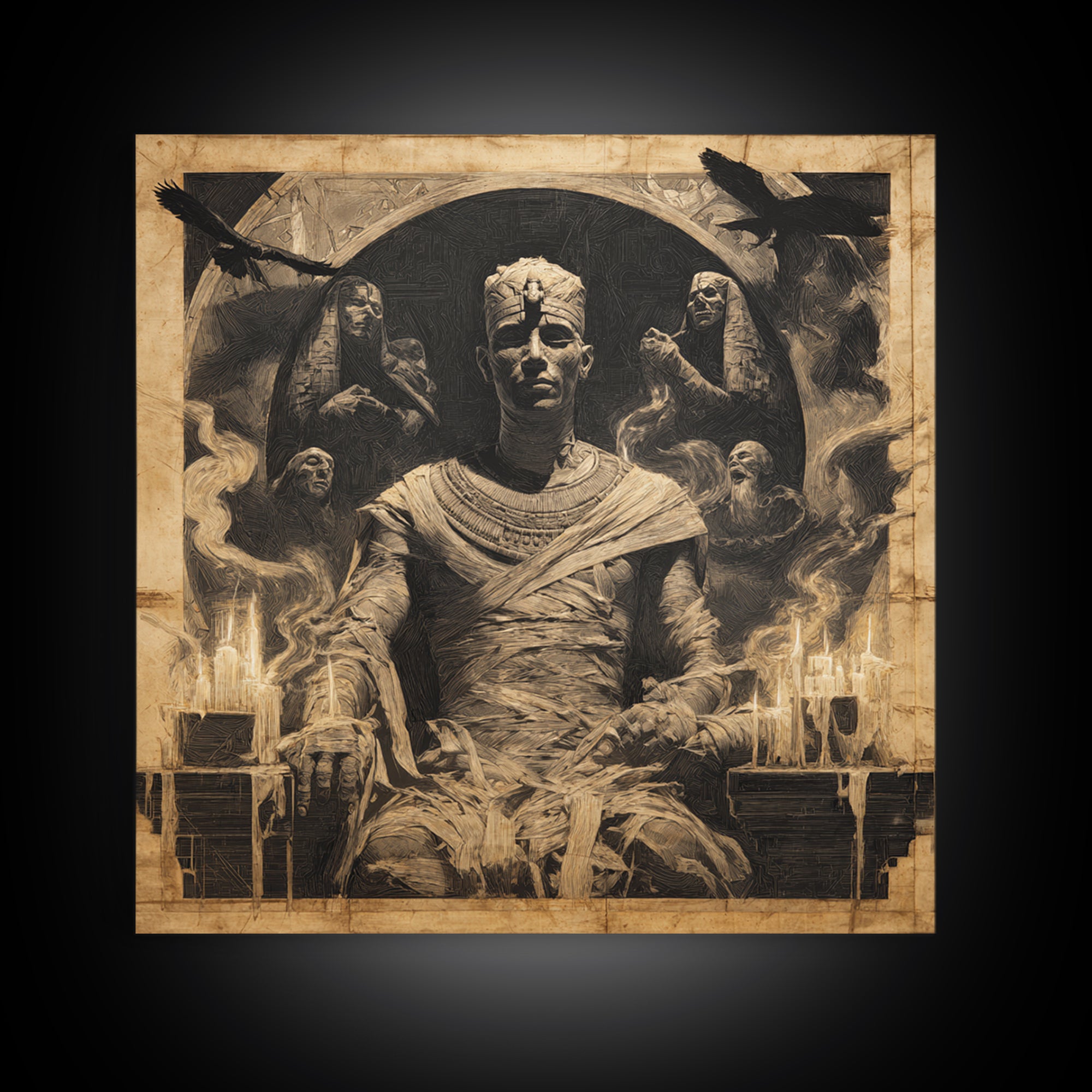 The Mummy Pharaoh, Dark Symbolist Art, Square Wall Art, Macabre Wall Art, Canvas Print, Halloween Wall Art, Halloween Decor