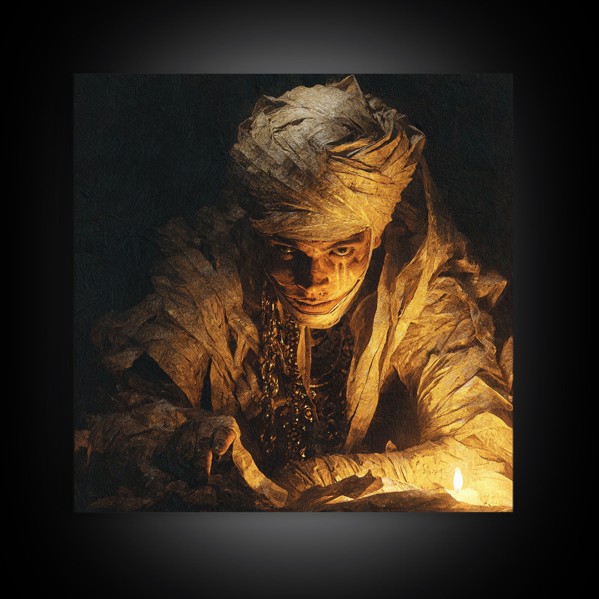The Mummy Pharaoh, Symbolist Etching Art, Square Wall Art, Dark Fantasy Wall Art, Canvas Print, Halloween Wall Art, Halloween Decor