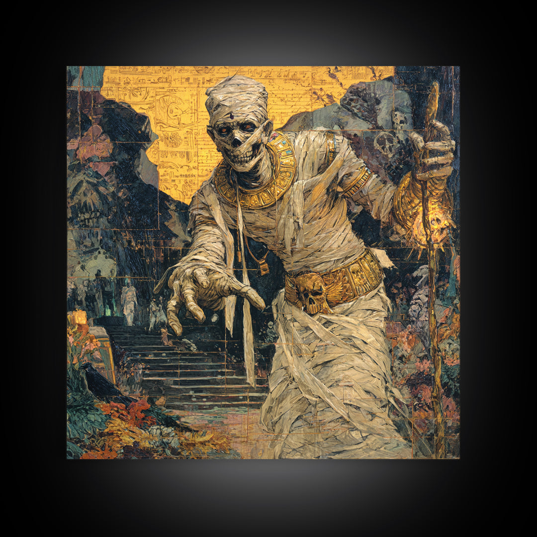 The Mummy Pharaoh, Grotesque Carnival Art, Square Wall Art, Dark Fantasy Wall Art, Canvas Print, Halloween Wall Art, Seasonal Home Decor