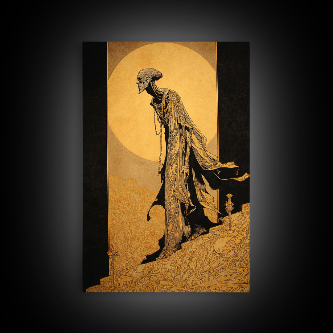 The Mummy Pharaoh, Decadent Line Art, Vertical Wall Art, Gothic Horror Wall Art, Canvas Print, Halloween Wall Art
