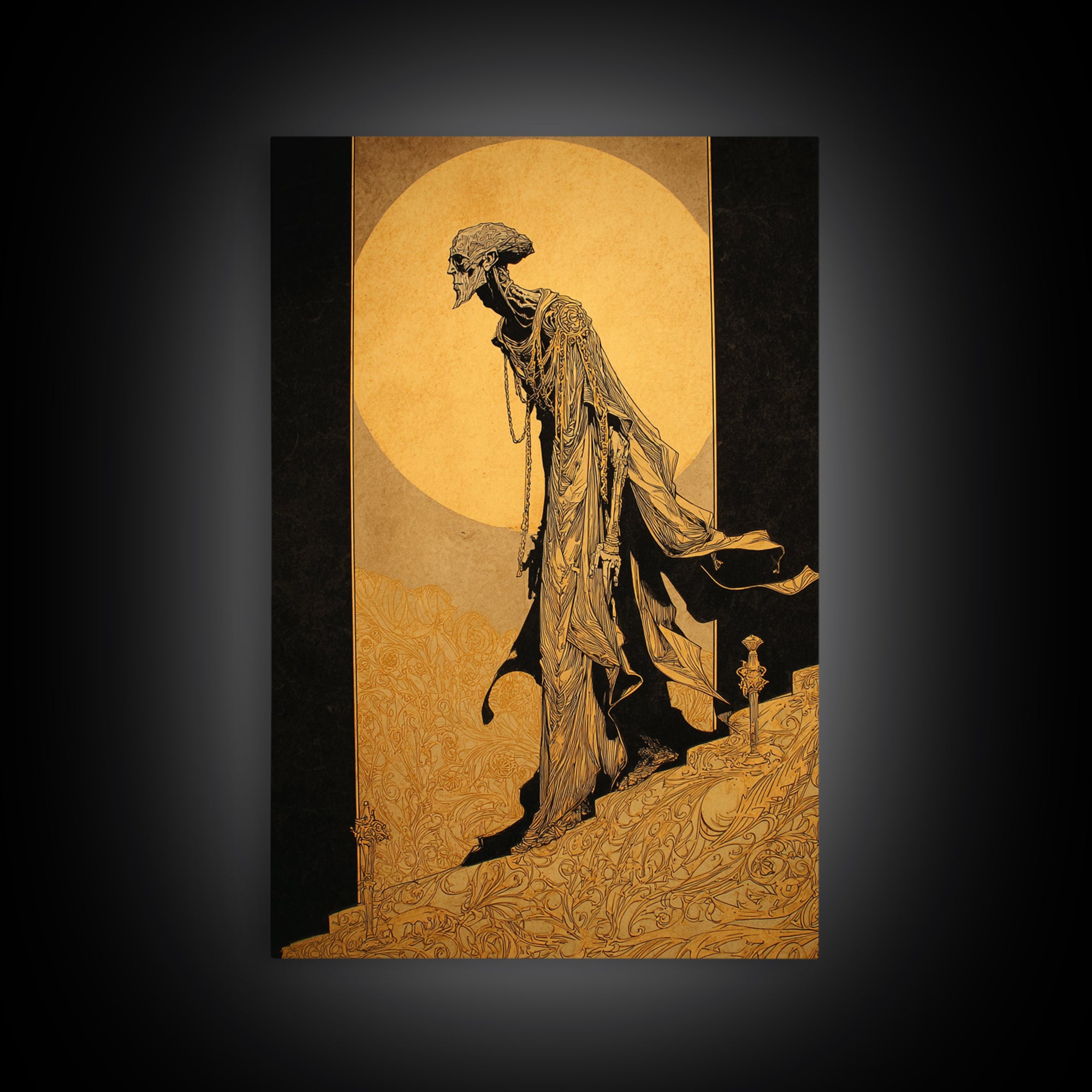 The Mummy Pharaoh, Decadent Line Art, Vertical Wall Art, Gothic Horror Wall Art, Canvas Print, Halloween Wall Art