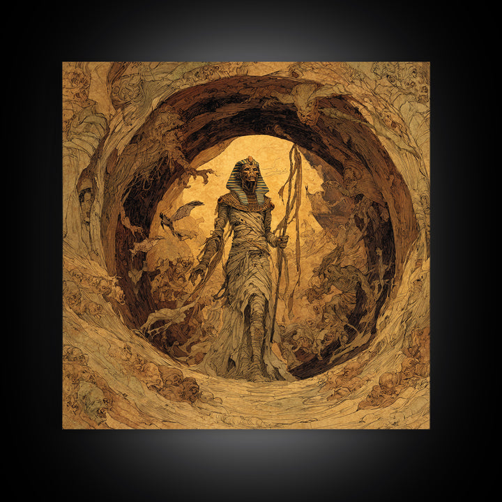 The Mummy Pharaoh, Gothic Storybook Art, Square Wall Art, Macabre Wall Art, Framed Canvas Print, Halloween Wall Art, Halloween Decor