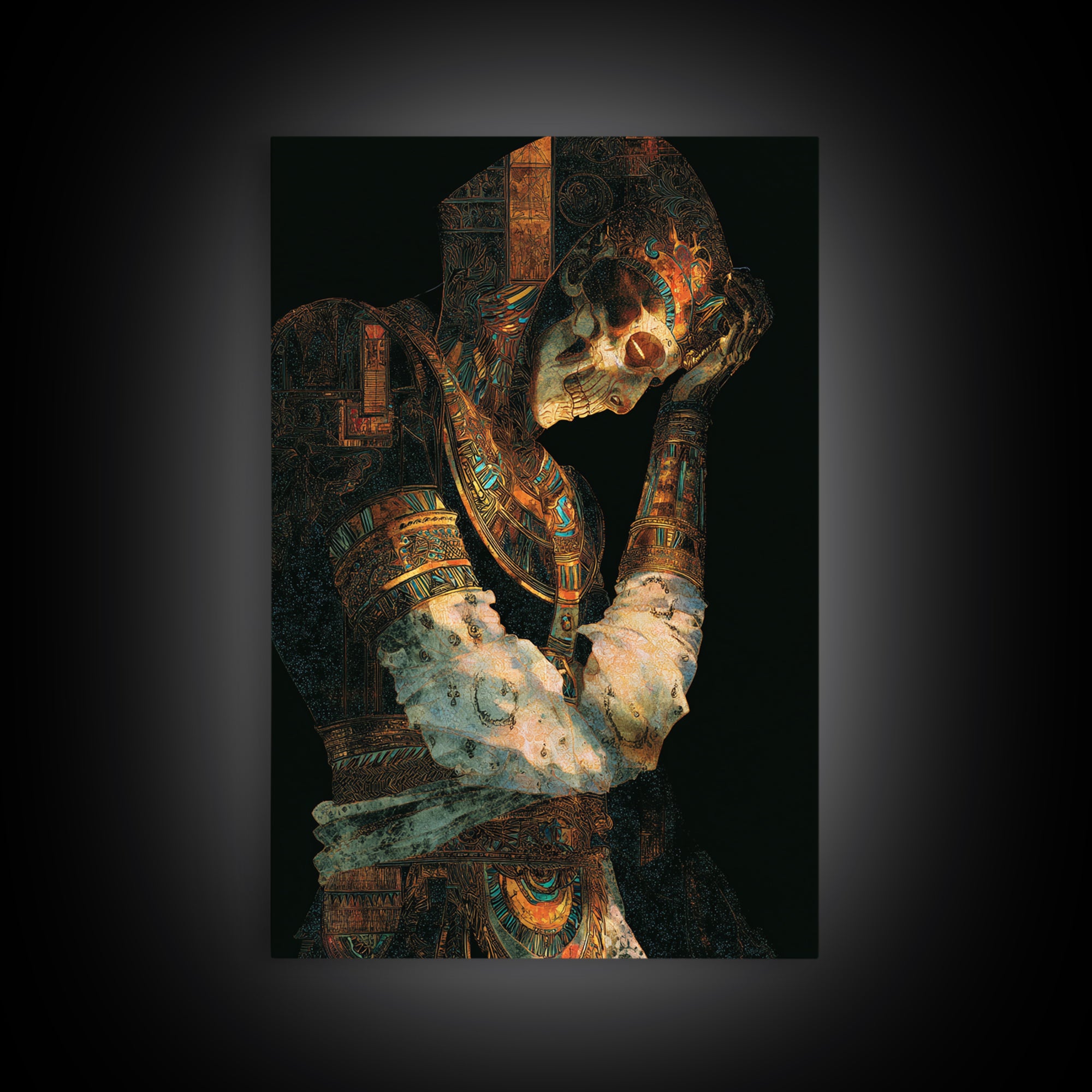 The Mummy Pharaoh, Stained Glass Gothic Art, Vertical Wall Art, Macabre Wall Art, Framed Canvas Print, Halloween Wall Art