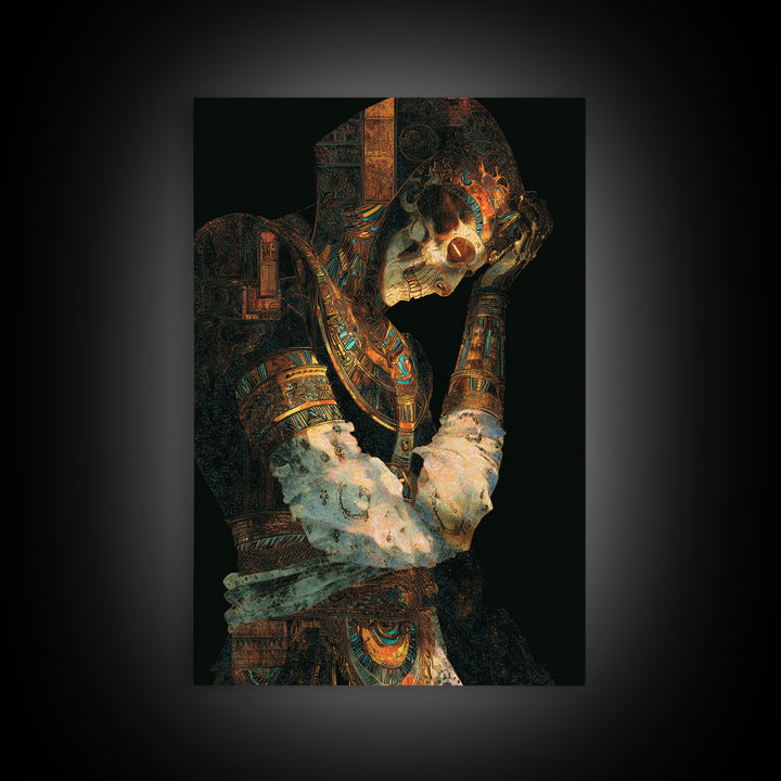 The Mummy Pharaoh, Stained Glass Gothic Art, Vertical Wall Art, Macabre Wall Art, Framed Canvas Print, Halloween Wall Art