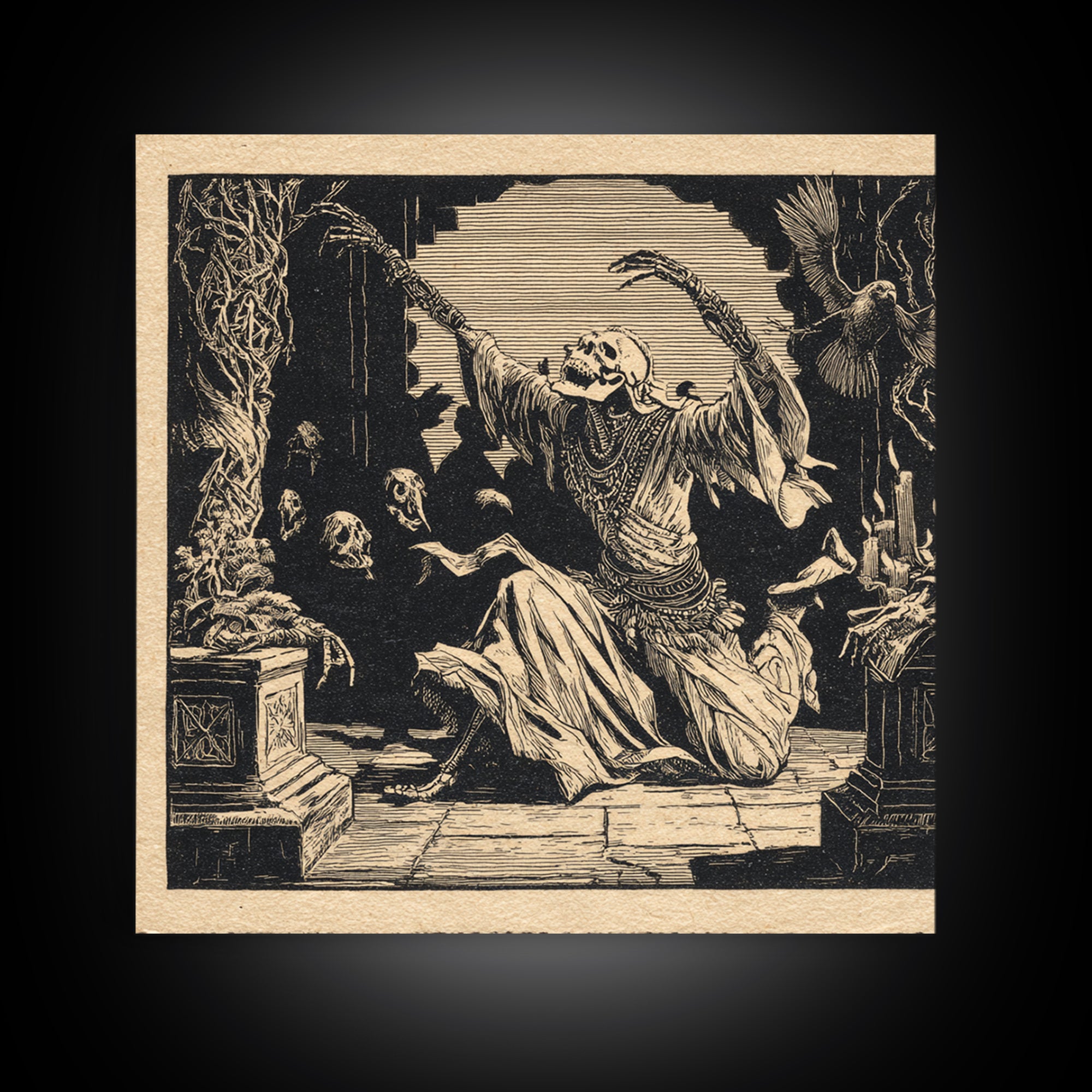 The Mummy Pharaoh, Macabre Folk Print Art, Square Wall Art, Dark Halloween Decor, Canvas Print, Halloween Wall Art