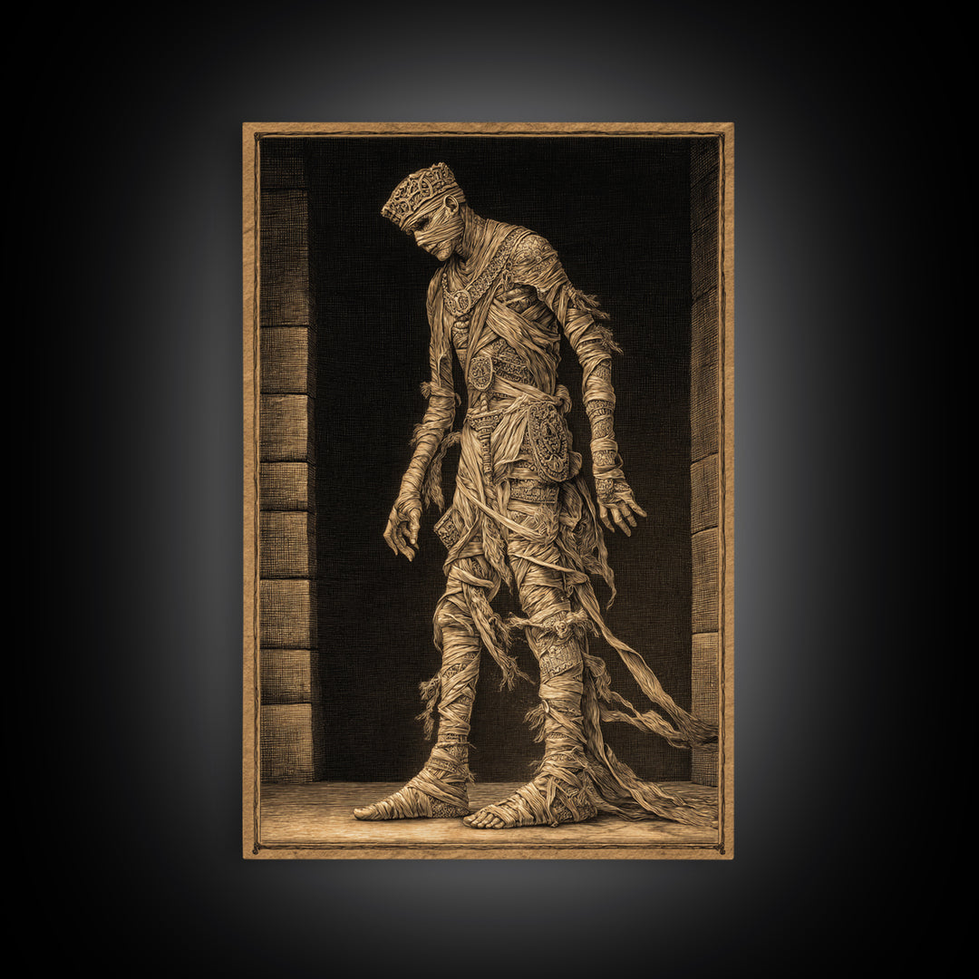 The Mummy Pharaoh, Victorian Macabre Art, Vertical Wall Art, Dark Halloween Decor, Framed Canvas Print, Halloween Wall Art
