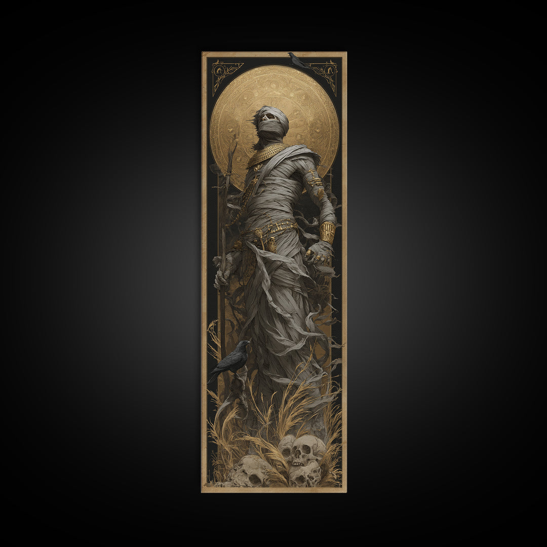 The Mummy Pharaoh, Surreal Apocalyptic Art, Tall Narrow Wall Art, Dark Halloween Decor, Canvas Print, Halloween Wall Art