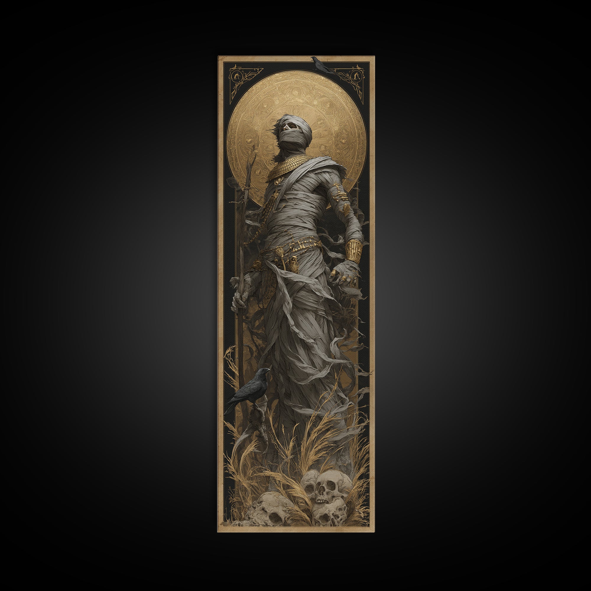 The Mummy Pharaoh, Surreal Apocalyptic Art, Tall Narrow Wall Art, Dark Halloween Decor, Canvas Print, Halloween Wall Art
