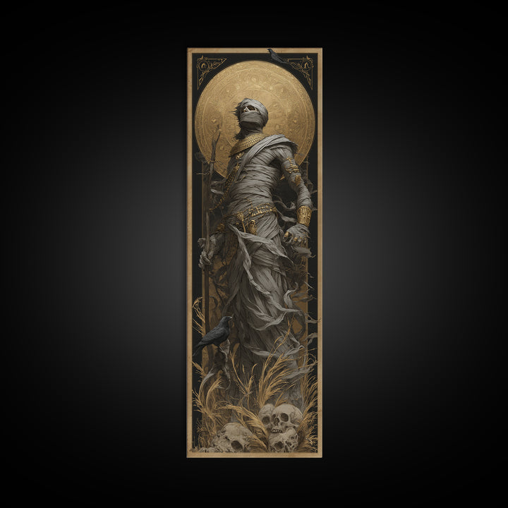 The Mummy Pharaoh, Surreal Apocalyptic Art, Tall Narrow Wall Art, Dark Halloween Decor, Canvas Print, Halloween Wall Art