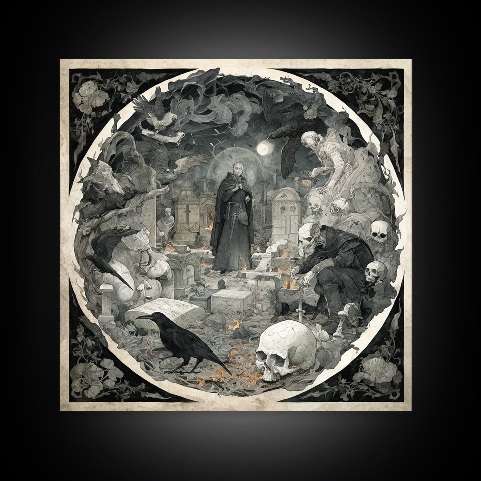 The Graveyard Ghost, Danse Macabre Art, Square Wall Art, Gothic Horror Wall Art, Canvas Print, Halloween Wall Art