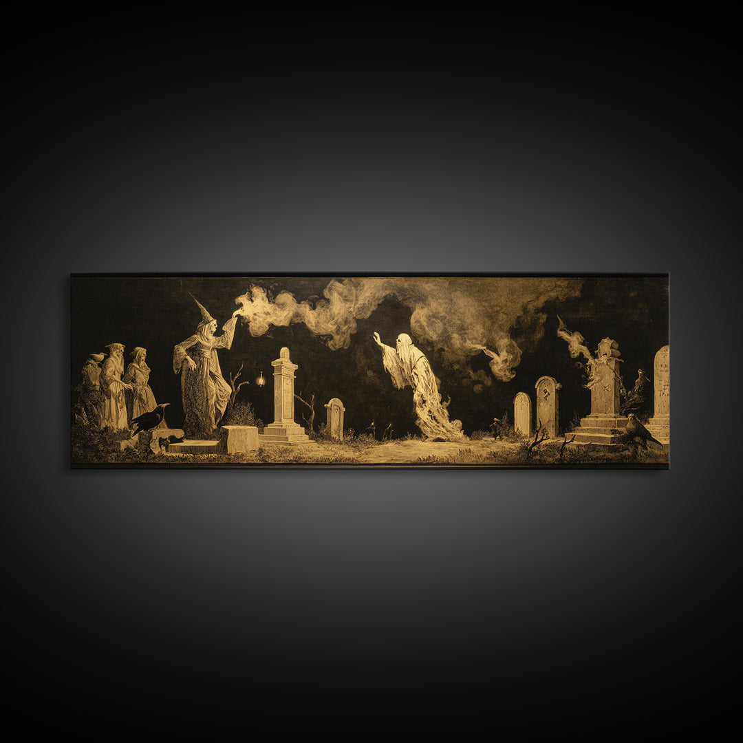 The Graveyard Ghost, Dark Romantic Horror Art, Extra Wide Wall Art, Dark Halloween Decor, Canvas Print, Halloween Wall Art