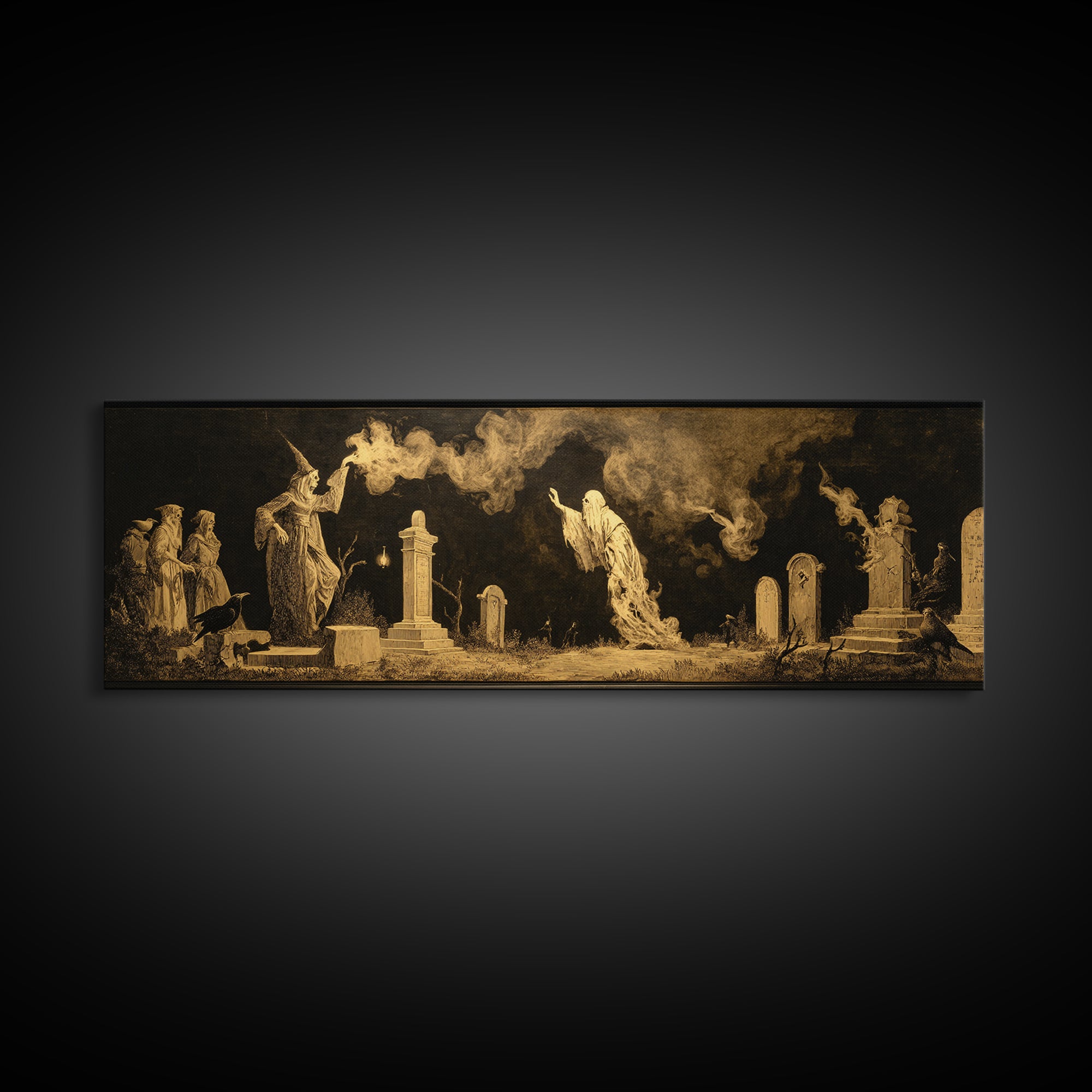The Graveyard Ghost, Dark Romantic Horror Art, Extra Wide Wall Art, Dark Halloween Decor, Canvas Print, Halloween Wall Art